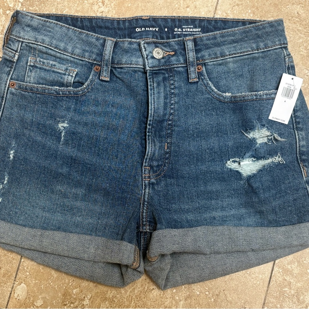 Old Navy OG straight high rise cuffed distressed size 8 jean shorts